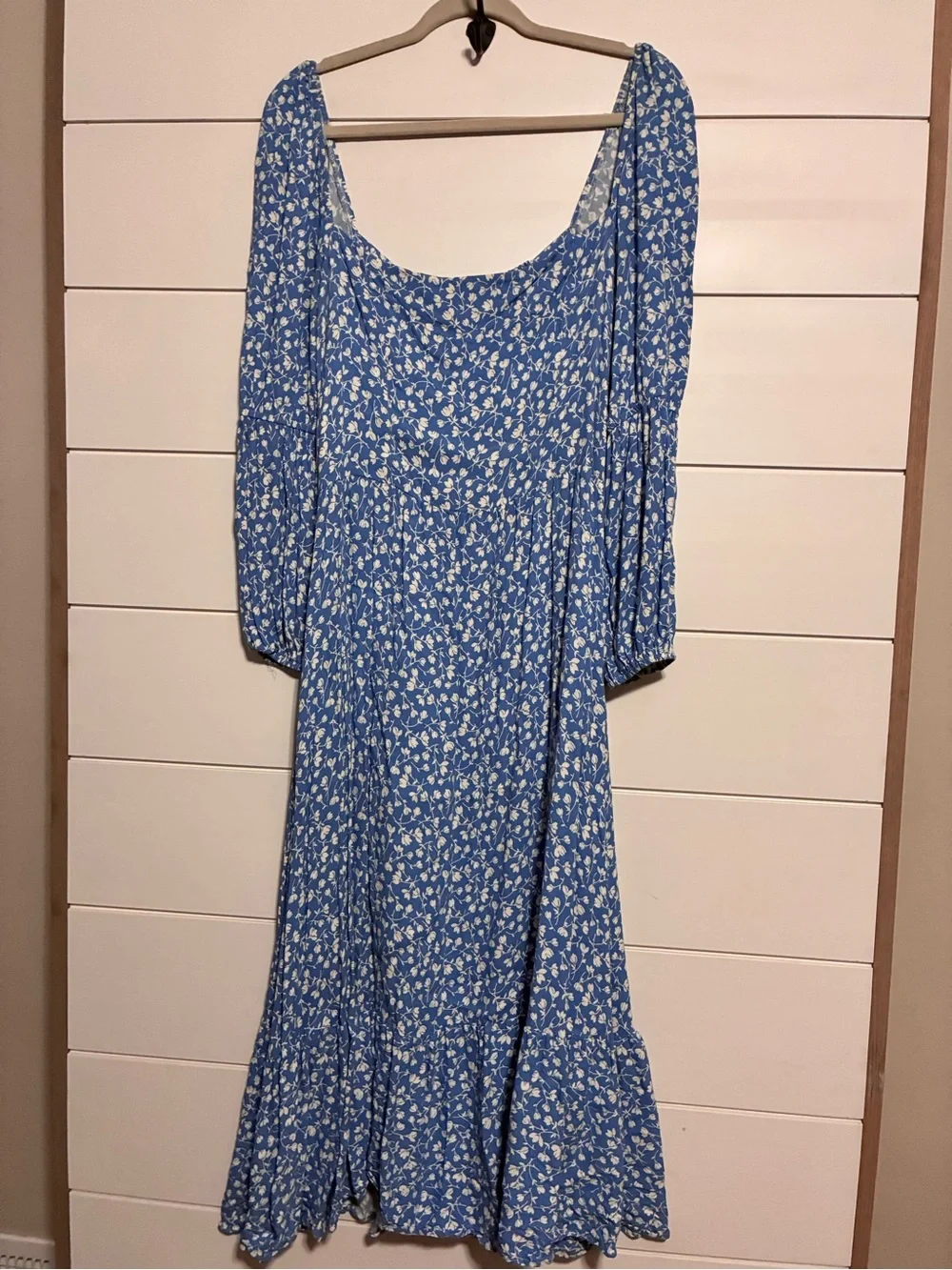 Reformation Mica ES Floral Marie Square Neck Midi Dress Blue Size 12 - Picture 9 of 14